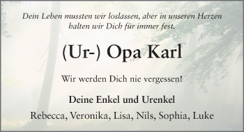 Traueranzeige von Opa Karl  