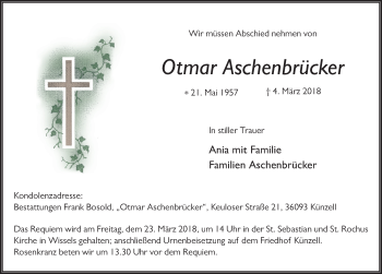 Traueranzeige von Otmar Aschenbrücker 