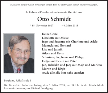 Traueranzeige von Otto Schmidt 