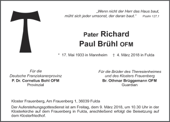 Traueranzeige von Paul Brühl 