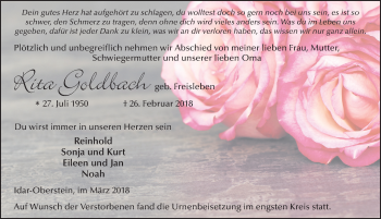 Traueranzeige von Rita Goldbach 