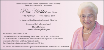 Traueranzeige von Rita Heckler 
