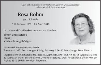 Traueranzeige von Rosa Böhm 