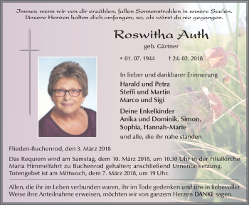 Traueranzeige von Roswitha Auth 