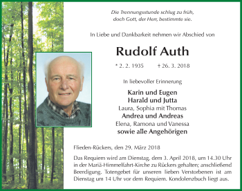 Traueranzeige von Rudolf Auth 