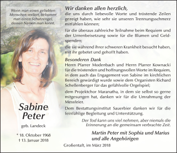 Traueranzeige von Sabine Peter 
