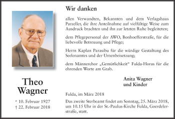 Traueranzeige von Theo Wagner 