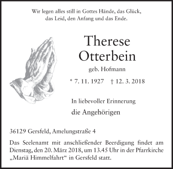 Traueranzeige von Therese Otterbein 