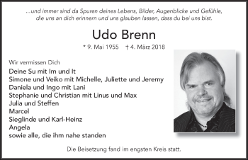 Traueranzeige von Udo Brenn 