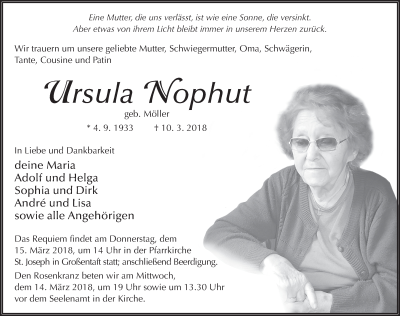  Traueranzeige für Ursula Nophut vom 13.03.2018 aus 