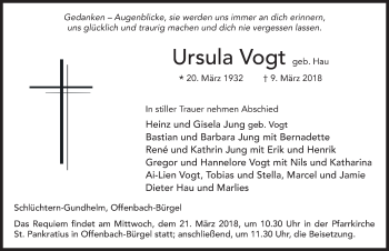 Traueranzeige von Ursula Vogt 