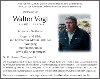Traueranzeige von Walter Vogt 