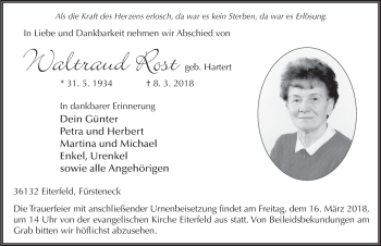 Traueranzeige von Waltraud Rost 