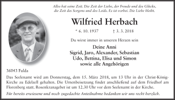 Traueranzeige von Wilfried Herbach 