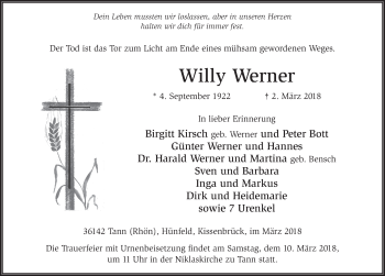 Traueranzeige von Willy Werner 