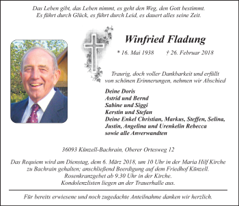 Traueranzeige von Winfried Fladung 