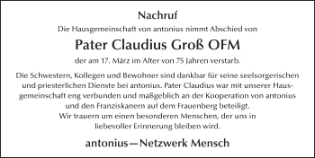 Traueranzeige von Wolfgang Groß 