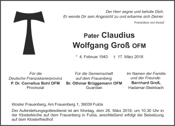 Traueranzeige von Wolfgang Groß 