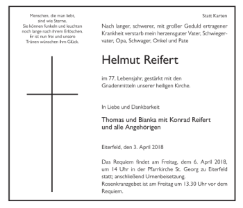 Traueranzeige von Helmut Reifert 