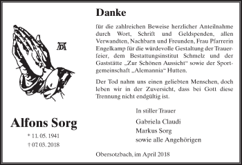 Traueranzeige von Alfons Sorg 