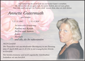 Traueranzeige von Annette Gutermuth 