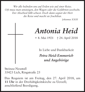 Traueranzeige von Antonia Heid 