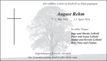 Traueranzeige von August Rehm 