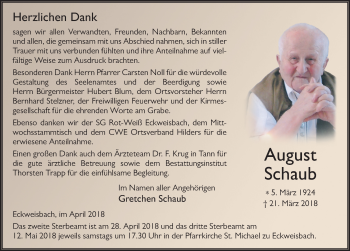 Traueranzeige von August Schaub 