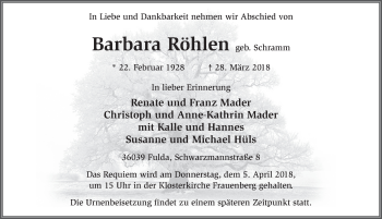 Traueranzeige von Barbara Röhlen 