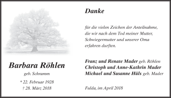 Traueranzeige von Barbara Röhlen 