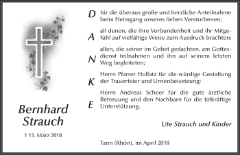 Traueranzeige von Bernhard Strauch 