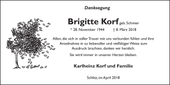 Traueranzeige von Brigitte Korf 