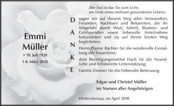 Traueranzeige von Emmi Müller 