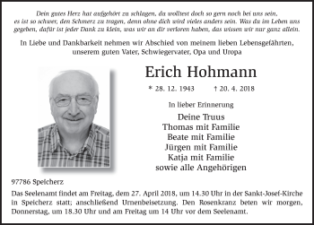 Traueranzeige von Erich Hohmann 