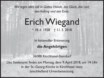 Traueranzeige von Erich Wiegand 