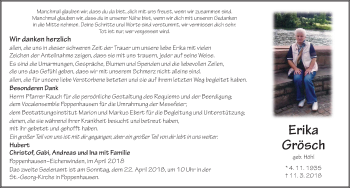 Traueranzeige von Erika Grösch 