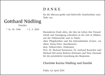 Traueranzeige von Gotthard Nüdling 