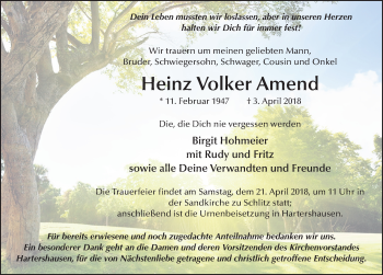 Traueranzeige von Heinz Volker Amend 