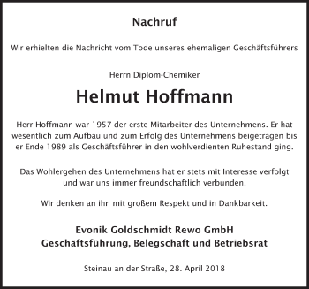 Traueranzeige von Helmut Hoffmann 