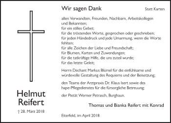 Traueranzeige von Helmut Reifert 