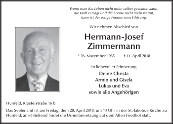 Traueranzeige von Hermann-Josef Zimmermann 