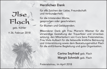 Traueranzeige von Ilse Flach 