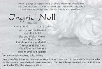 Traueranzeige von Ingrid Noll 