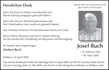 Traueranzeige von Josef Buch 