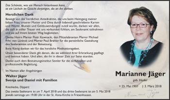 Traueranzeige von Marianne Jäger 