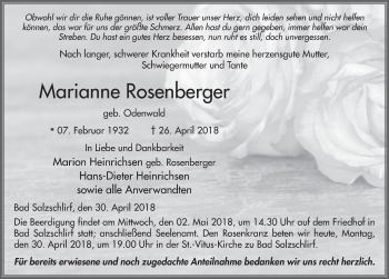 Traueranzeige von Marianne Rosenberger 