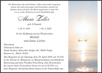 Traueranzeige von Marie Zeller 