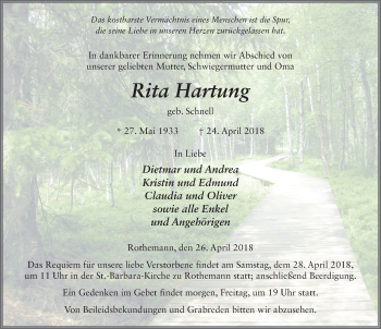 Traueranzeige von Rita Hartung 