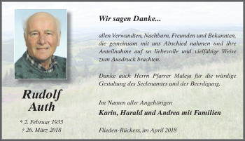 Traueranzeige von Rudolf Auth 