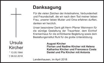 Traueranzeige von Ursula Kircher 